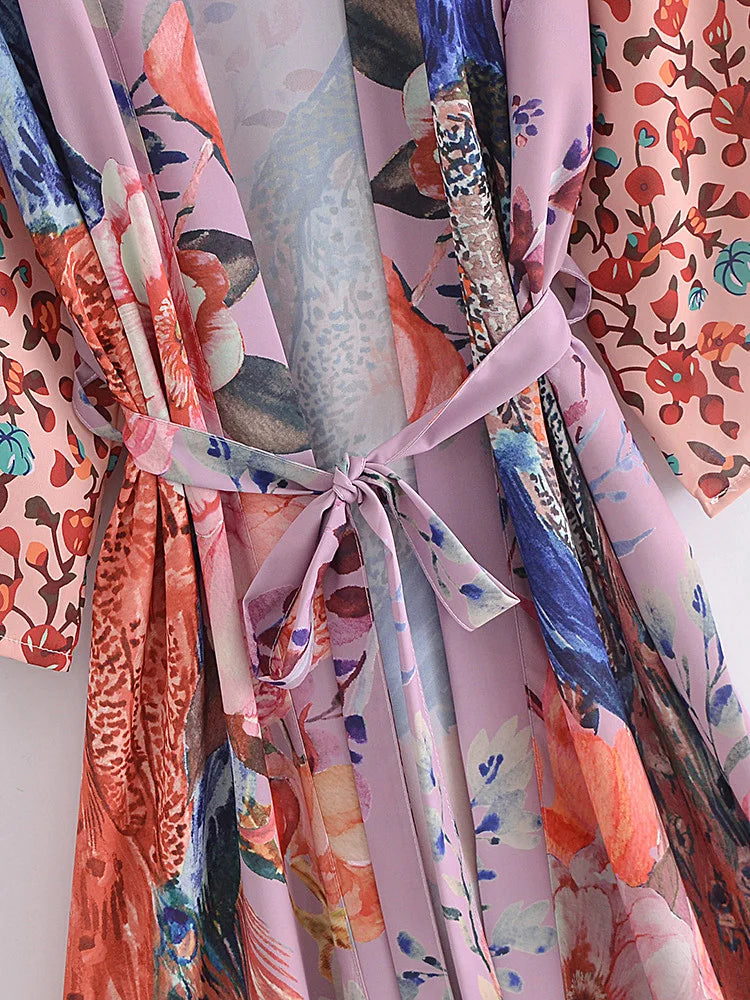 Peacock Floral Print Boho Kimono Cover-ups