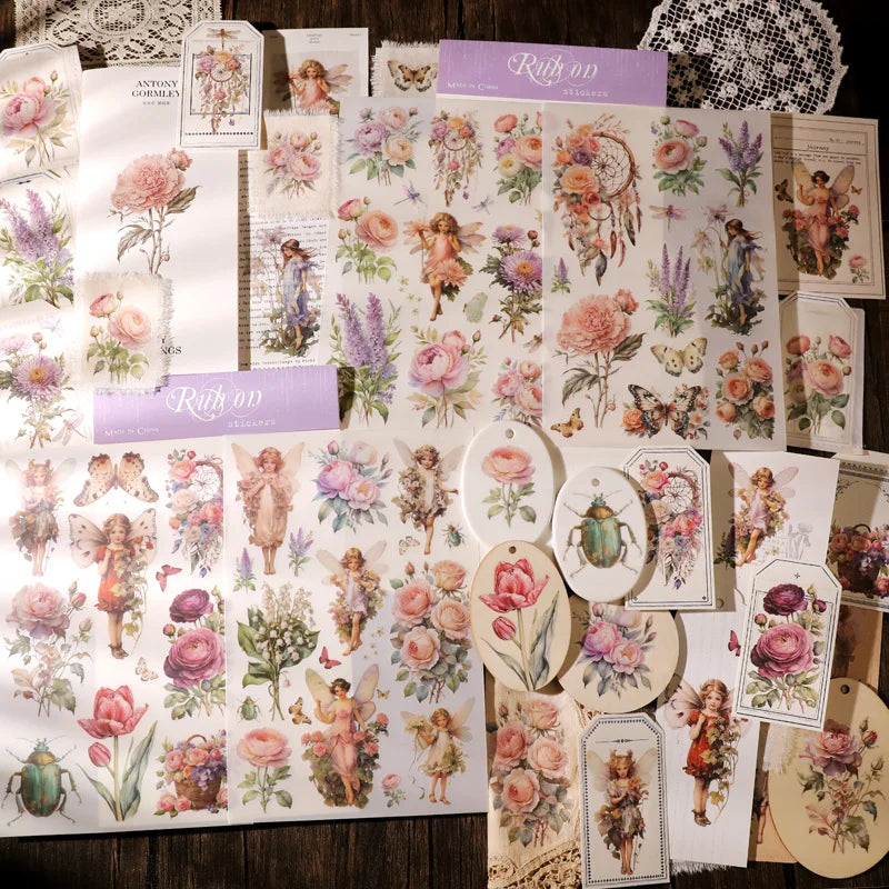 2 Sheet RUB ON Fairy Stickers Junk Journal Craft Transfer Rose Butterfly Stickers DIY Scrapbooking Craft Stickers