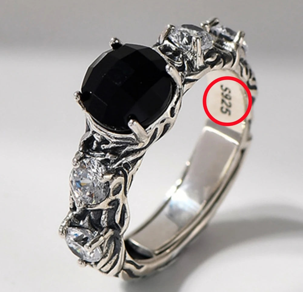 Eternal Night Forest S925 Sterling Silver Ring Agate Zircon