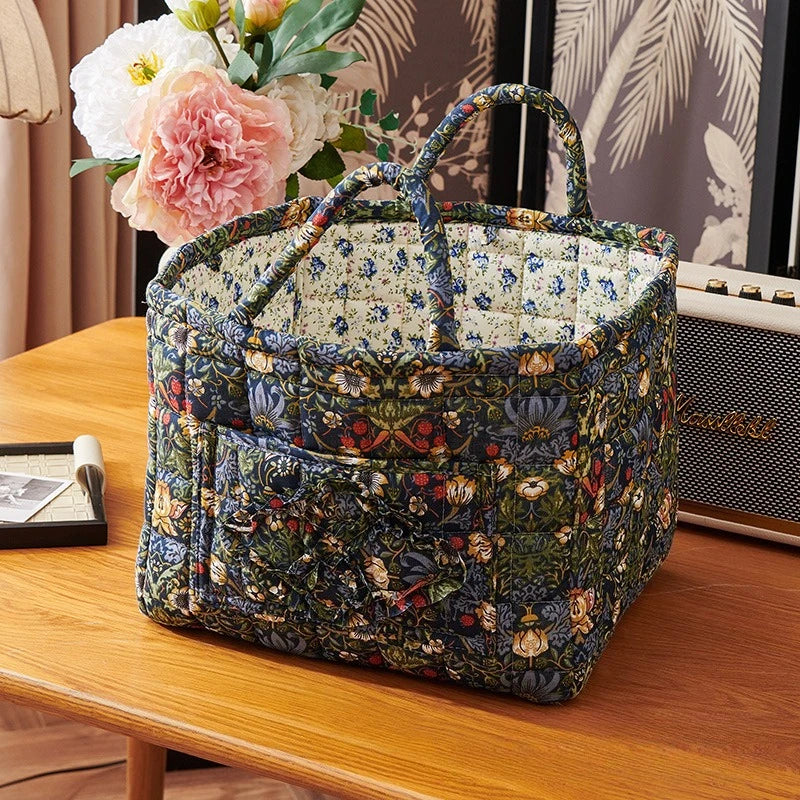 Floral Quilted Fabric Storage Bins with Handles Multi-Compartment Organiser William Morris