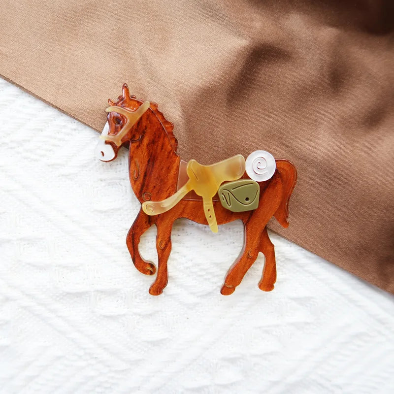 Gee Gee Brown Horse Acrylic Brooch