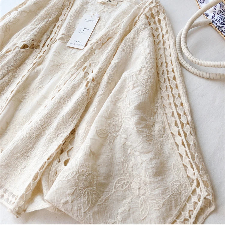 Faith's Cotton Linen Open Stitch Embroidered Summer Cover-Ups