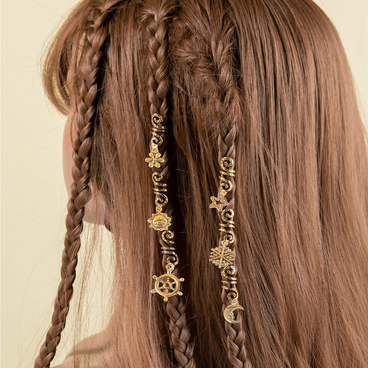 6pcs/set Gold Hair Braid Rings Dreadlock Beads Cuff Clips