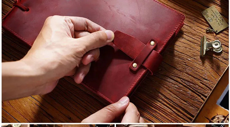 Stitched Genuine Leather Notebook 6 Colours Handmade Journal with Lock Blank Kraft Paper 200 Pages Sketchbook