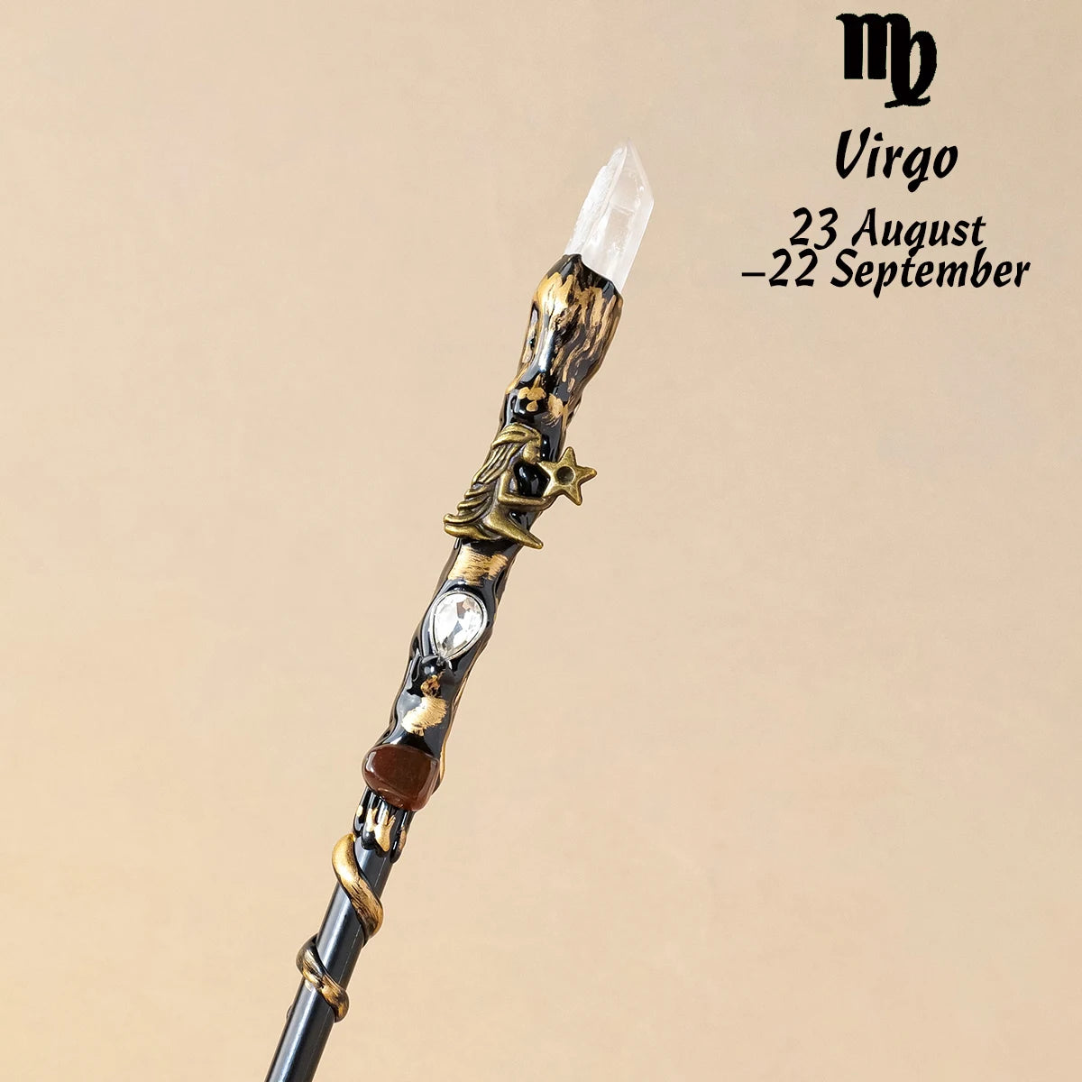 1PC Zodiac Natural Clear Quartz Crystal Point Magic Wand Witch Sceptre