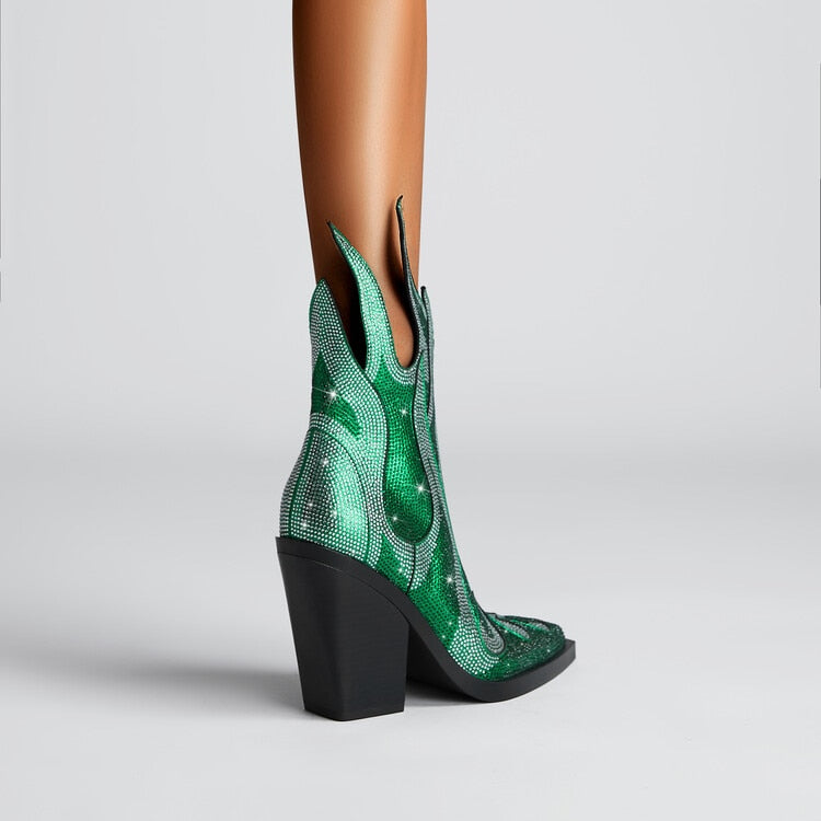 Flamin' Awesome Rhinestone Ankle Boots
