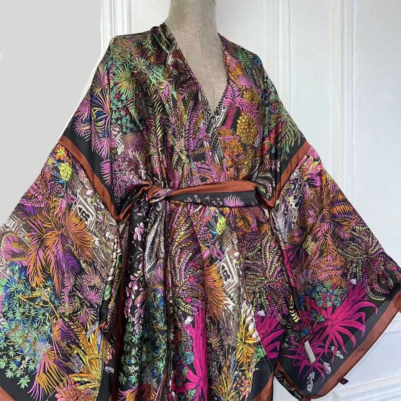 Jungle Nights Bohemian Belted Kimono Wrap Dress