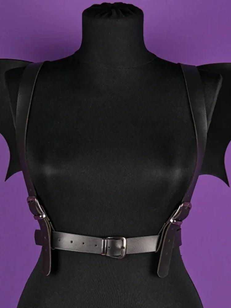 Black Angel Rivet Wings Leather Harness Festival Wear
