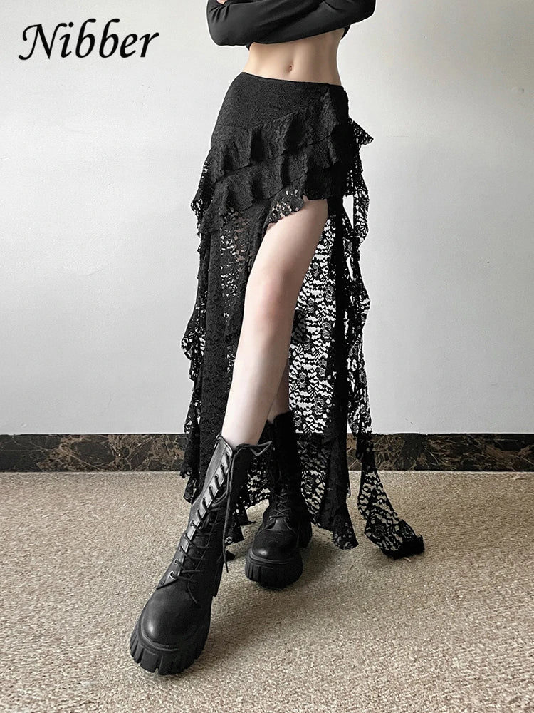 Lace Skirts Irregular Hem Multi-Layered Ruffles
