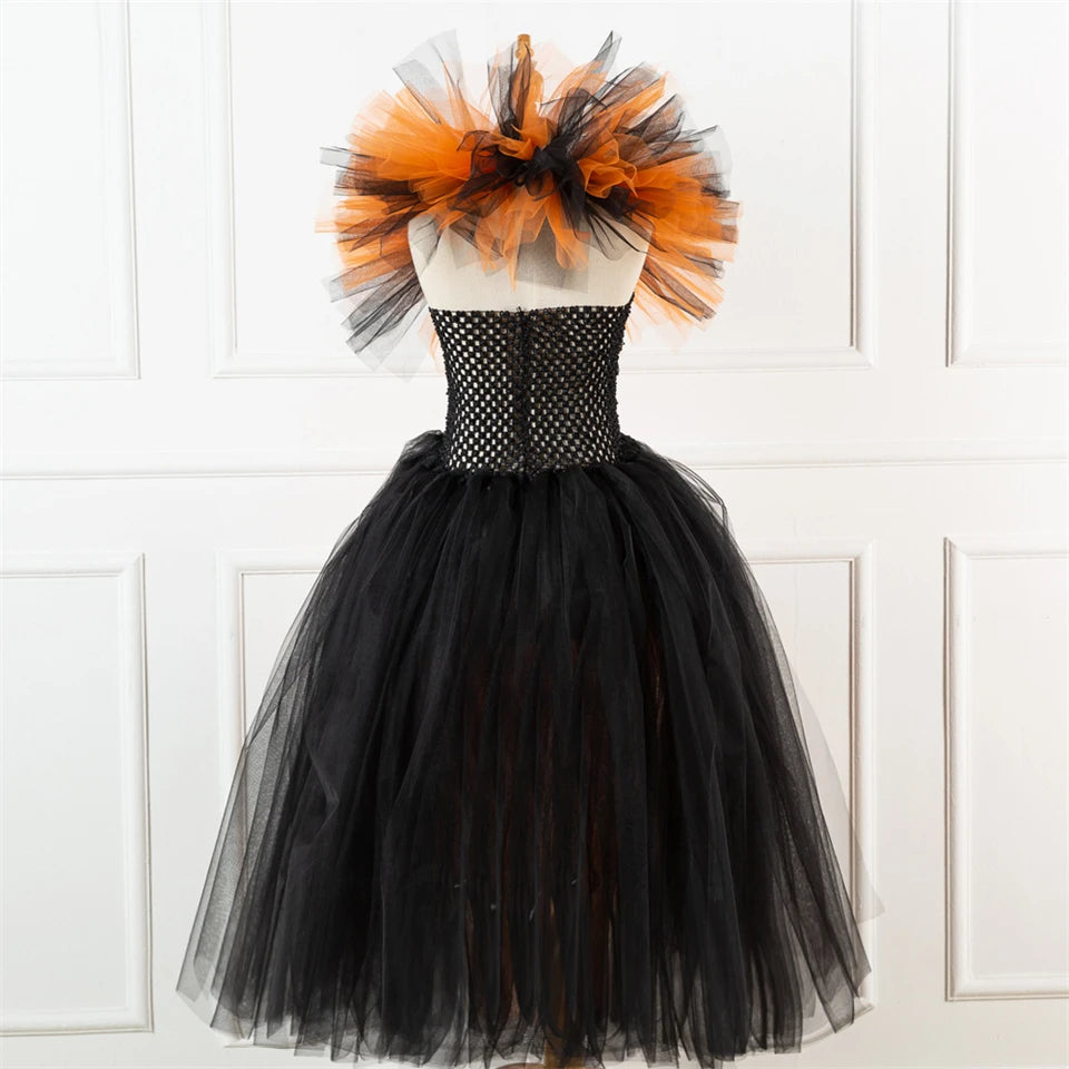 Girls Witch Ghost Vampire Halloween Costume Fluffy Tulle Dress