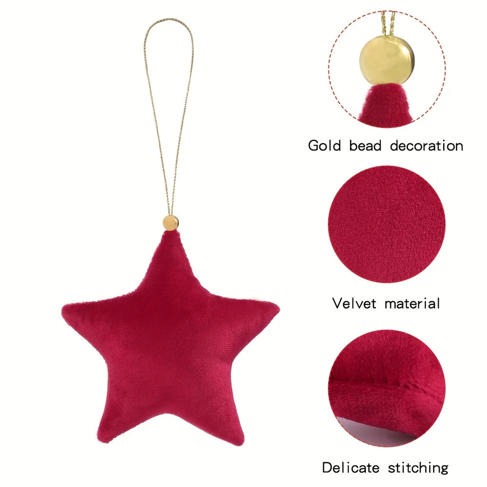 5pcs Christmas Velvet Star Ornaments Xmas Tree Hanging Decorations