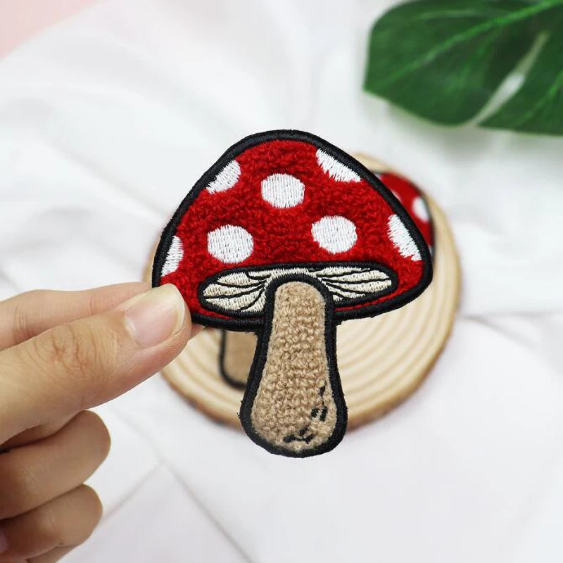 A Pair of Red Mushroom Iron-On Patches DIY Crafts