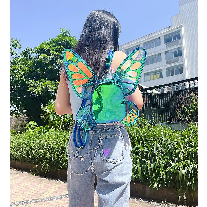 Mini Backpack Butterfly Wings Daypack Holographic Leather