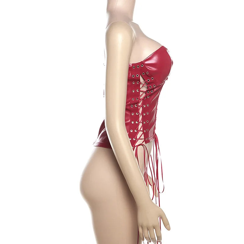 Red's Lace-up PU Leather Corsets