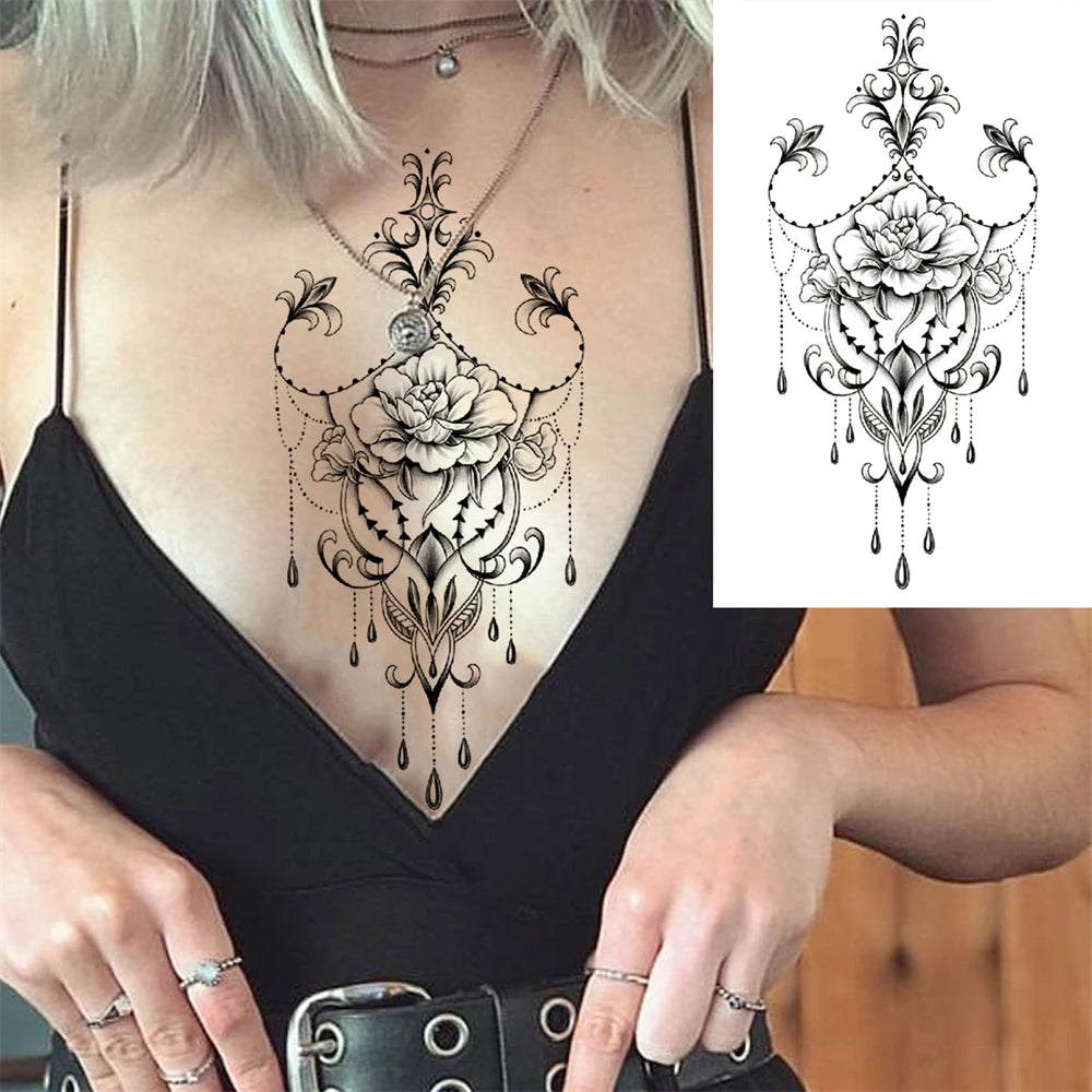 Large Peony Temporary Tattoos