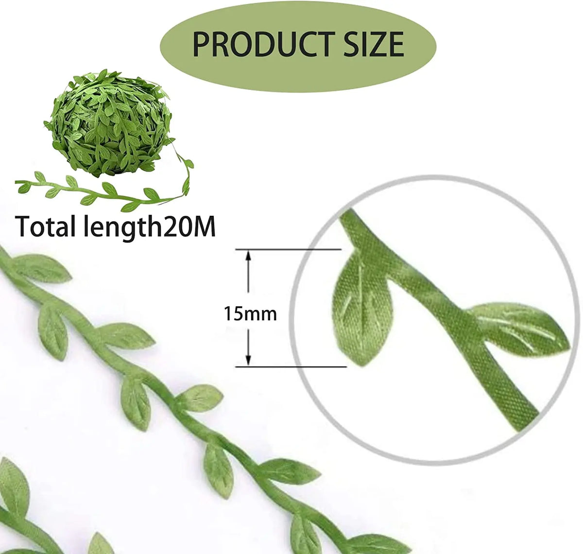 20M Leaf Ribbon Green Vine Garland Ribbon DIY Crafts Gift Wrapping