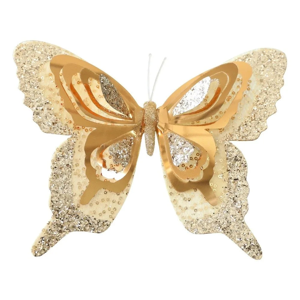Glitter Christmas Butterfly Ornaments with Clips