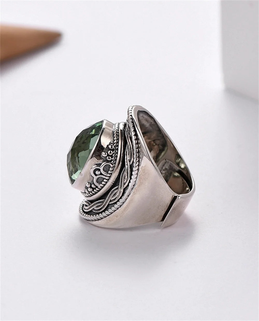 Portal Key to the Fae Realms S925 Sterling Silver Rings Green Crystal Morganite