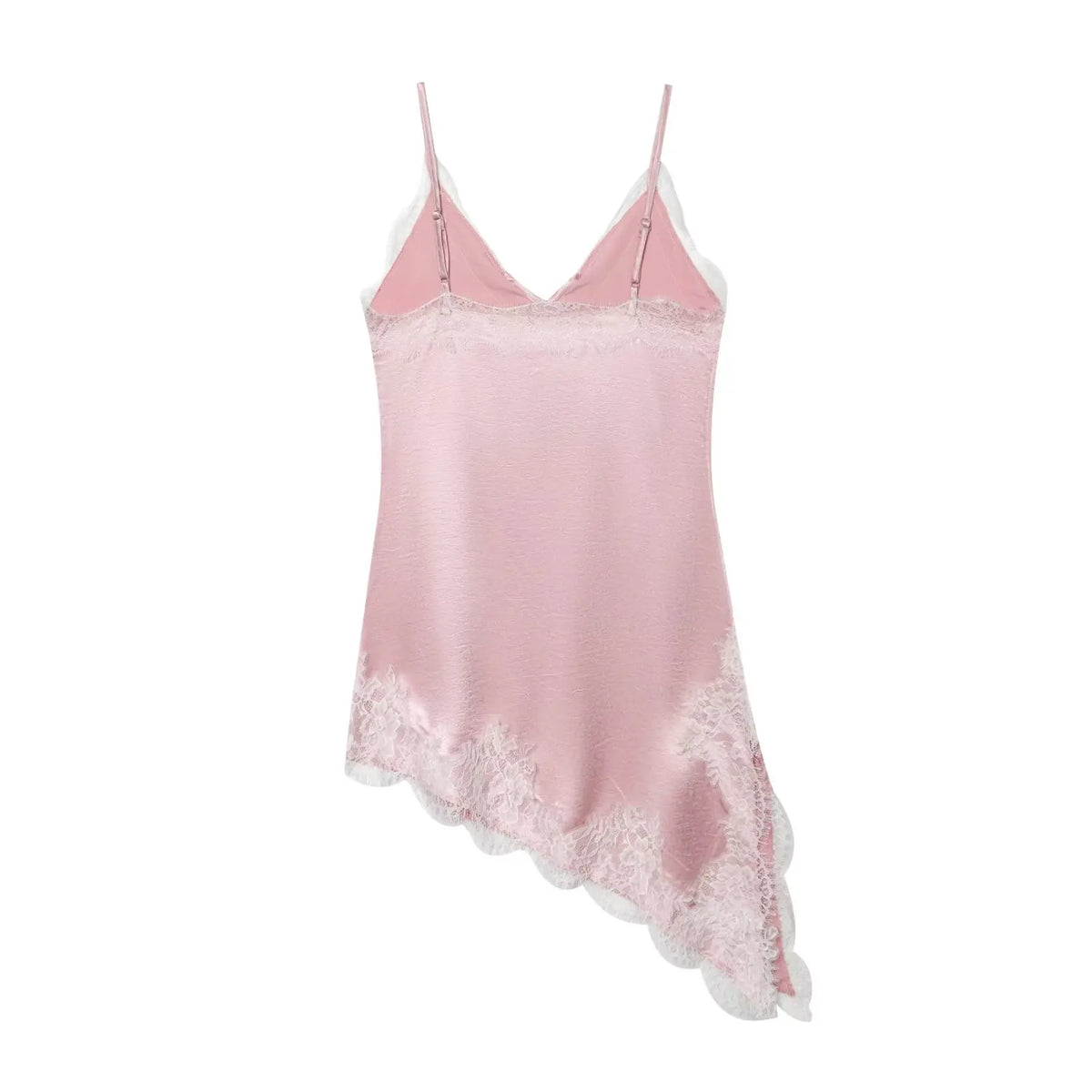 Y2k Asymmetrical Spliced Lace Satin Slip Long Camisole Top Layering Dress Side Slit Hem