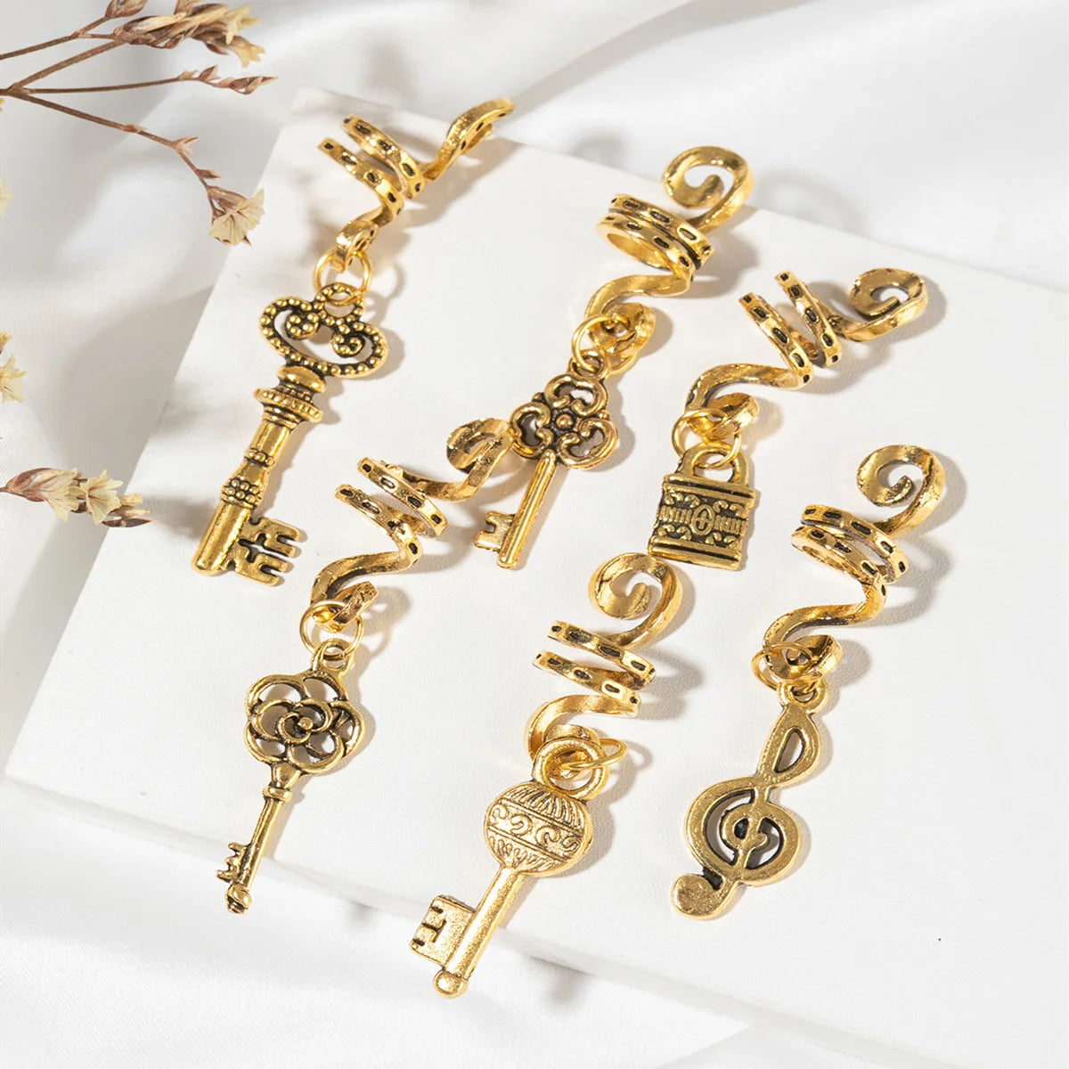 6pcs/set Gold Hair Braid Rings Dreadlock Beads Cuff Clips