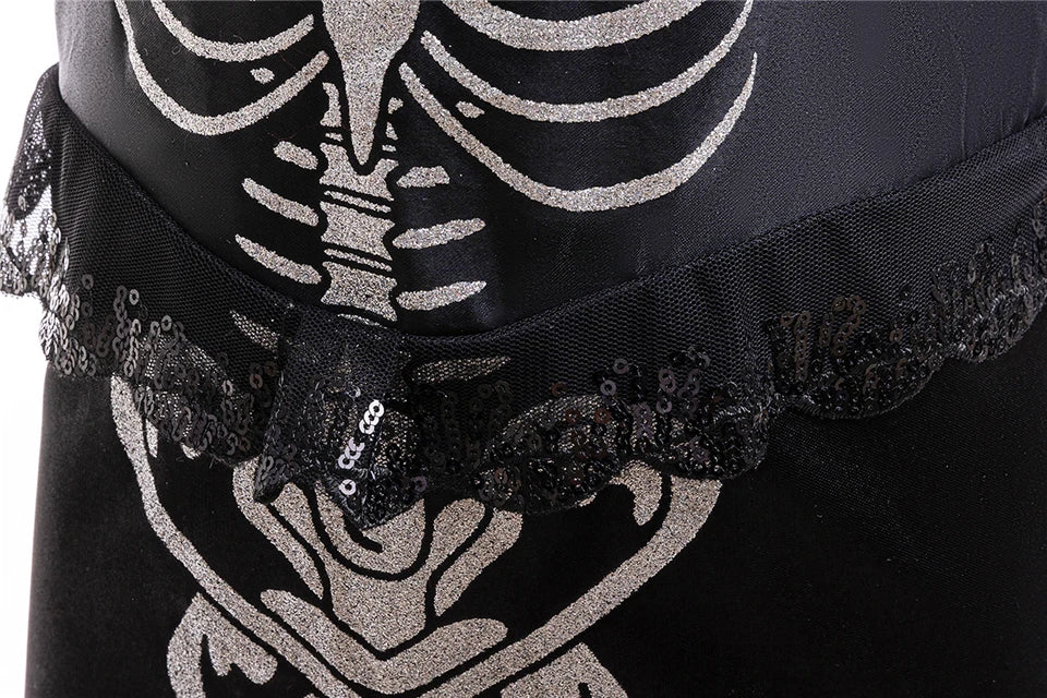 Halloween Mermaid Skeleton Costume Sets Gothic Girls Black Dress