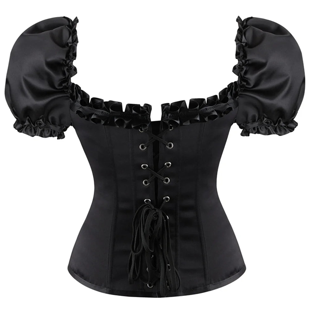 Lady Cataline's Black Ruffled Lace Gothic Overbust Corsets