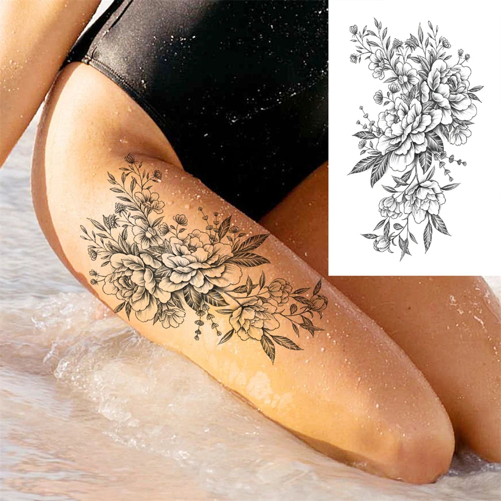 Large Peony Temporary Tattoos