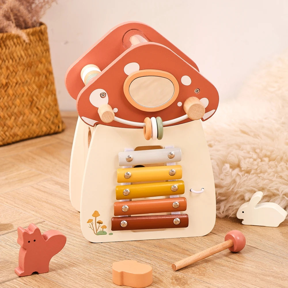 Mushroom Busy Box Baby Montessori Musical Wooden Toys Educational Percussion Toys