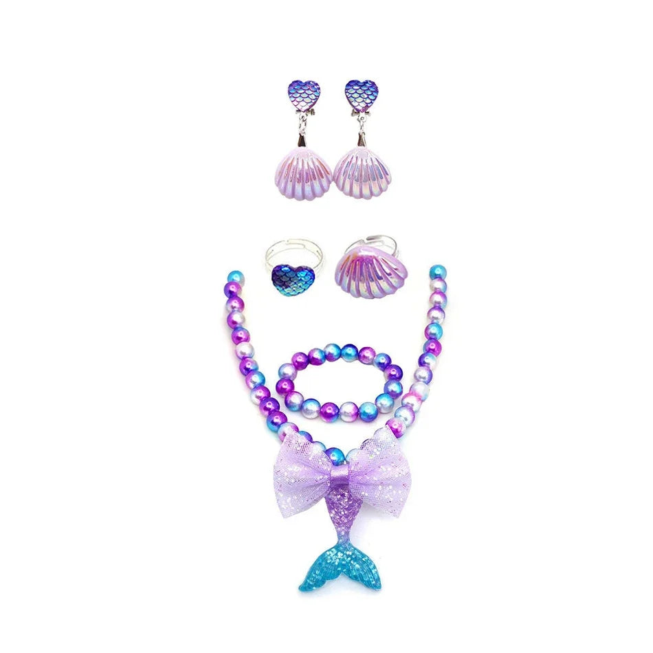 Mermaid Accessories Gloves Wand Crown Jewellery Set Wig Necklace Braid Cosplay Halloween Birthday Party