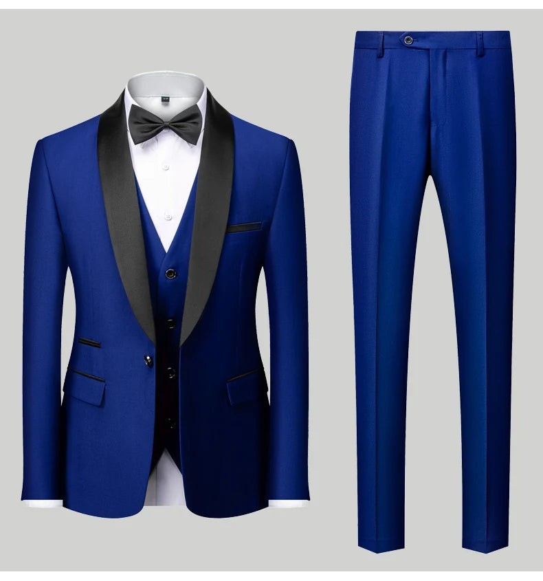 Mens Tuxedo Three Piece Suit Blazer with Trousers and Vest