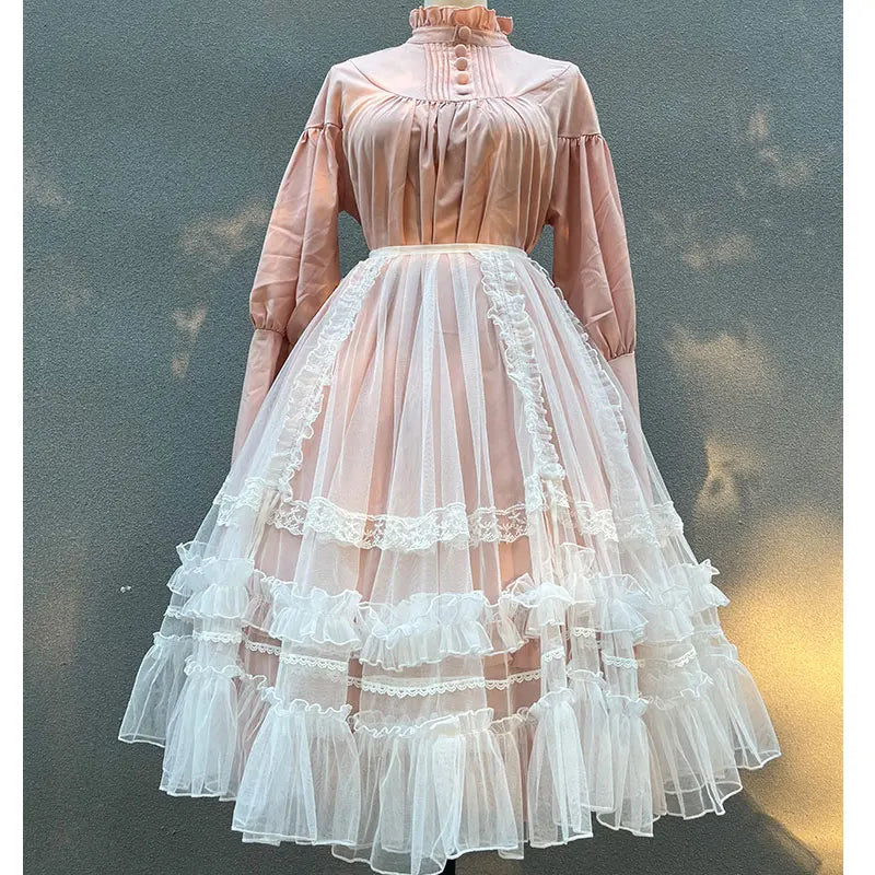 Lolita Drawstring Mesh Skirt Sheer Cover-up Over Layer