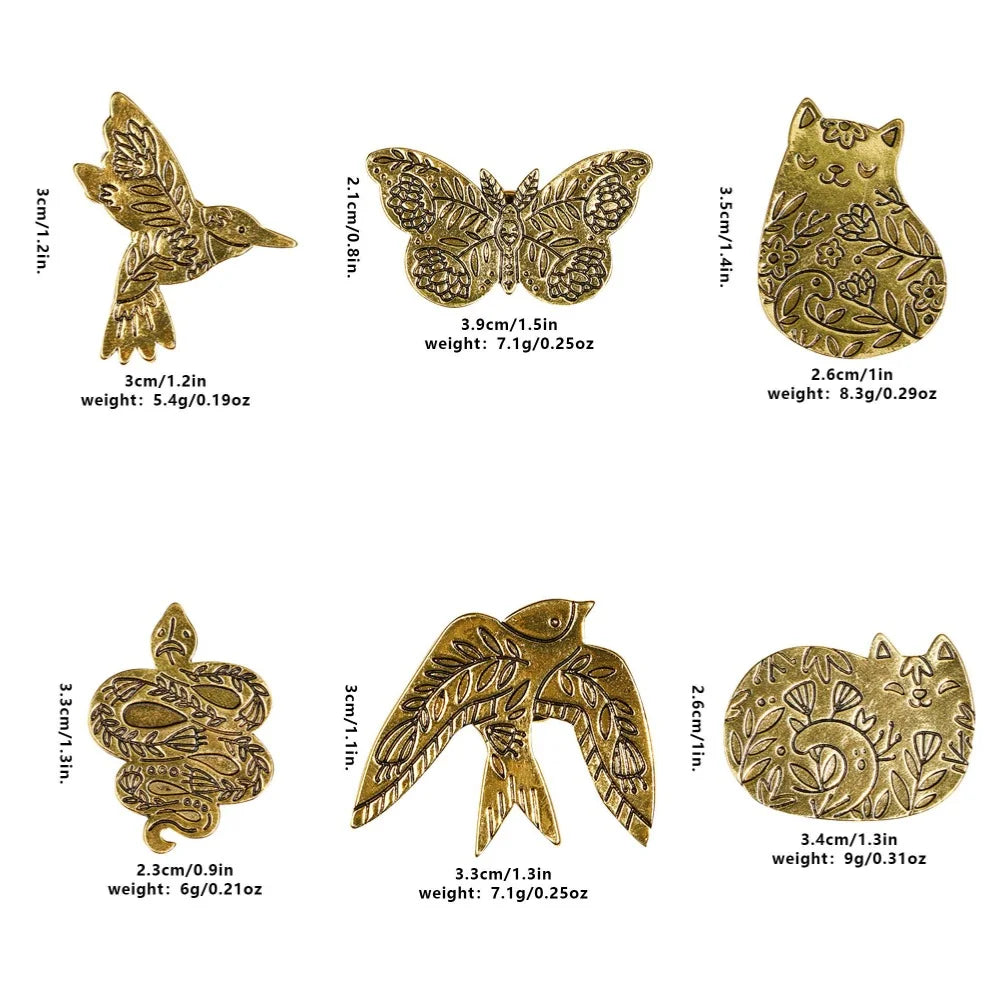 Golden Garden Animals Collection Lapel Pins Butterfly Swallow Bird Fox Cat Snake Brooches For Nature Lovers