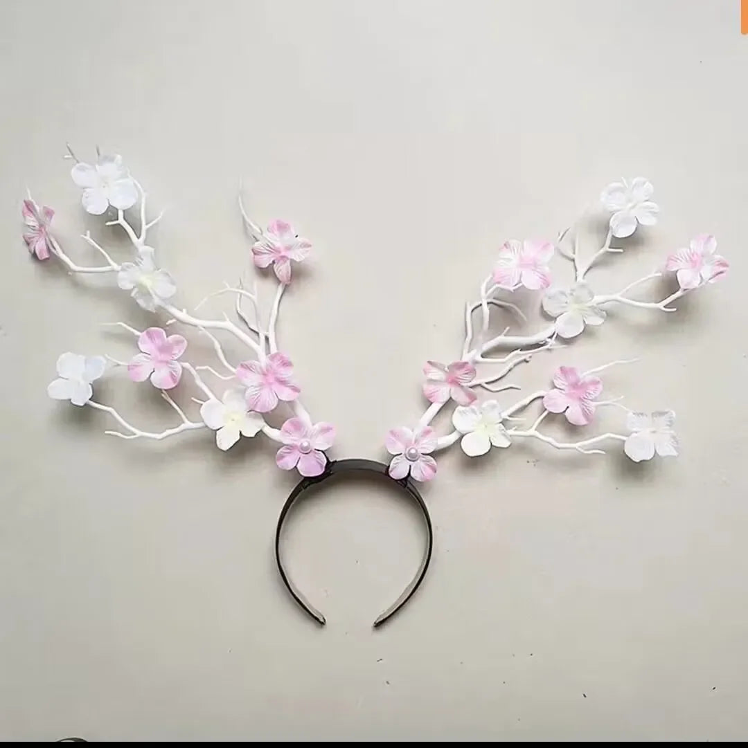 Forest Goddess Headwear Antler Deer Flower Crown Headbands Long Branches Photo Shoot Props