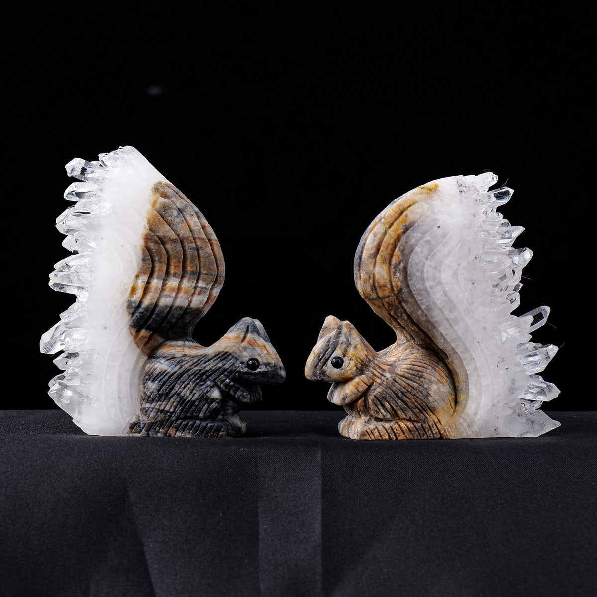Squirrel Figurine Crystal Stone Clear Quartz Cluster