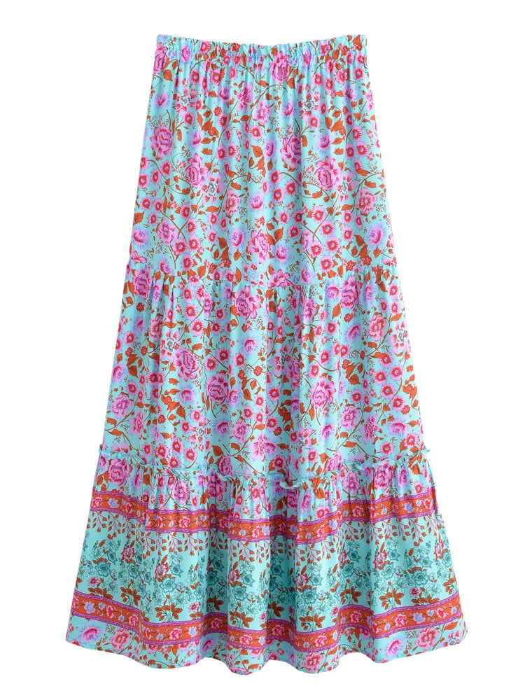 Franny's Wild Floral Print Boho Skirt with Pockets