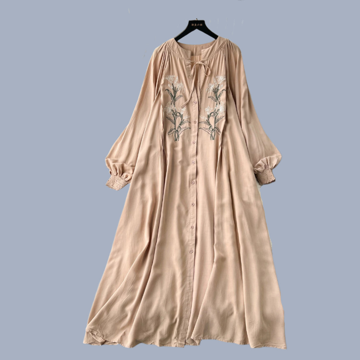 Olive's Embroidered Long Sleeve Shirt Dress