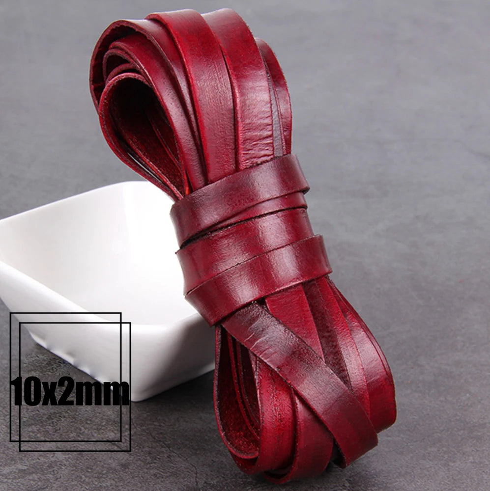 1/2/3/4/5/6/8mm 2 meter Red Coffee Genuine Leather Cord Flat/Round Rope DIY Jewellery Making