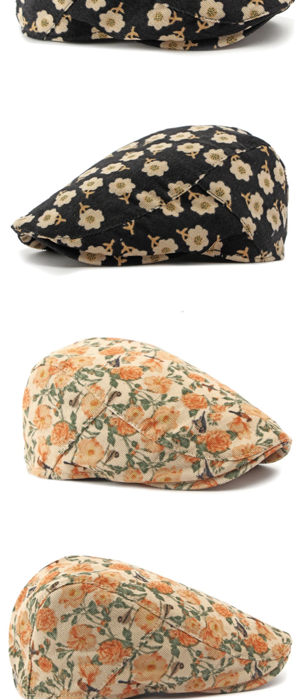 Winter Florals Cabbie Beret Caps