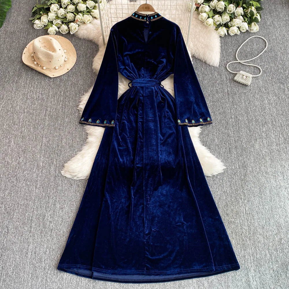 Royal Peacock Velvet Dress