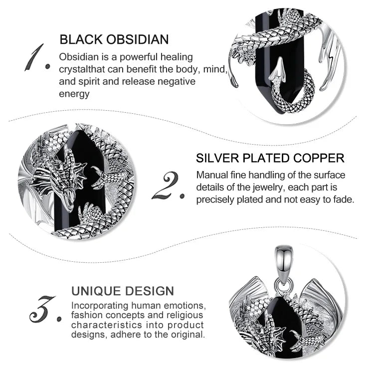 Dragon Treasure Hexagonal Obsidian Crystal Pendant Necklace