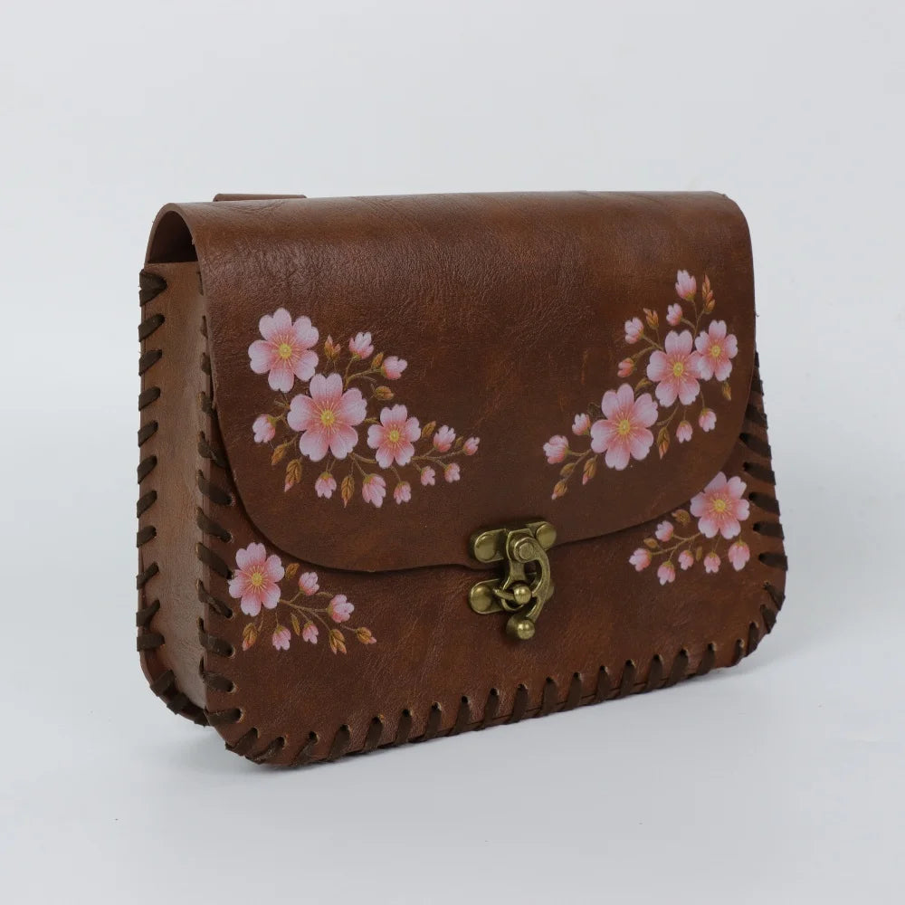 Spring Cherry Blossom Faux Leather Belt Bag Medieval Cosplay