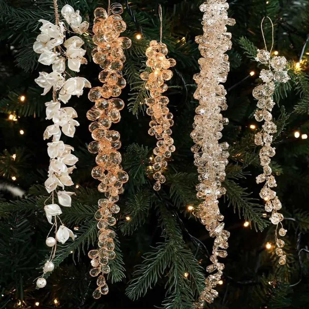 Christmas Icicle Flowers Grapes Glitter Christmas Branches Handmade Acrylic Xmas Tree Ornaments