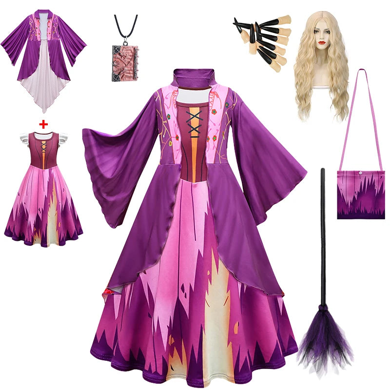 Hocus Pocus 2 Costume Girls Sanderson Sisters Children Sarah Witch Dress