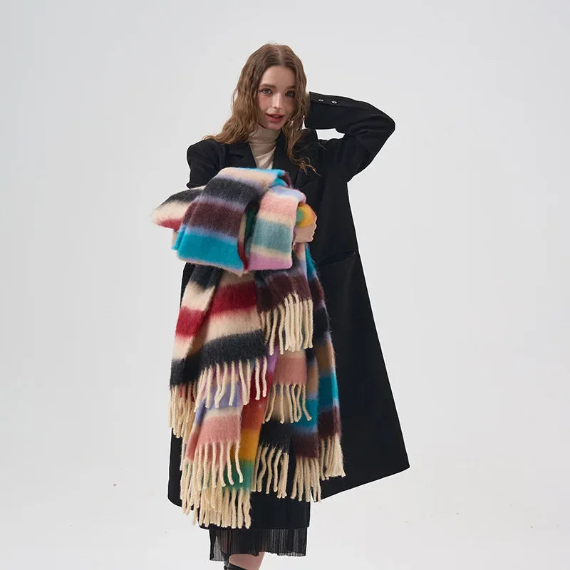 Rainbow Striped Mohair Scarf