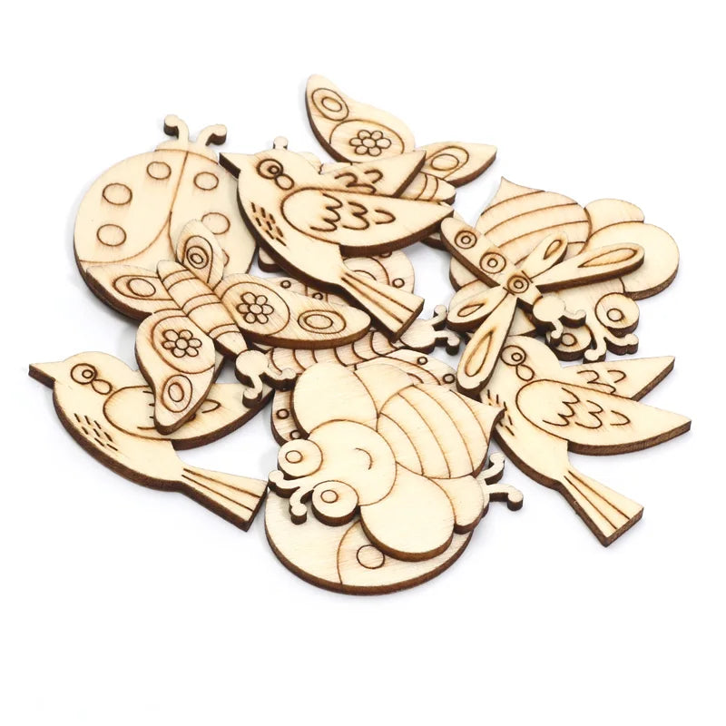 20pcs Mix Ladybug/Bee/Bird/Butterfly Wooden Embellishments Wood DIY Crafts Scrapbooking
