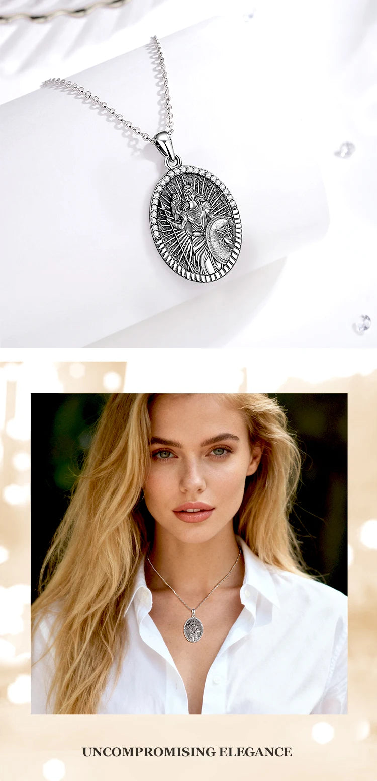 Goddess Athena Owl Pendant Necklace 925 Sterling Silver Cubic Zirconia Greek Mythology Jewellery