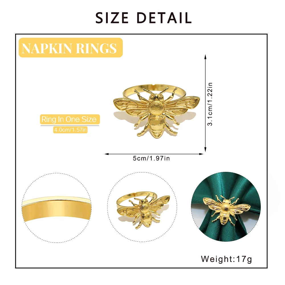 6Pcs Gold Bee Napkin Rings Table Decoration