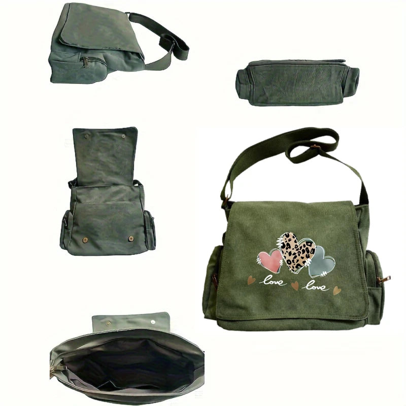 Japanese Koi Print Canvas Shoulder Bag Crossbody Messenger Bag