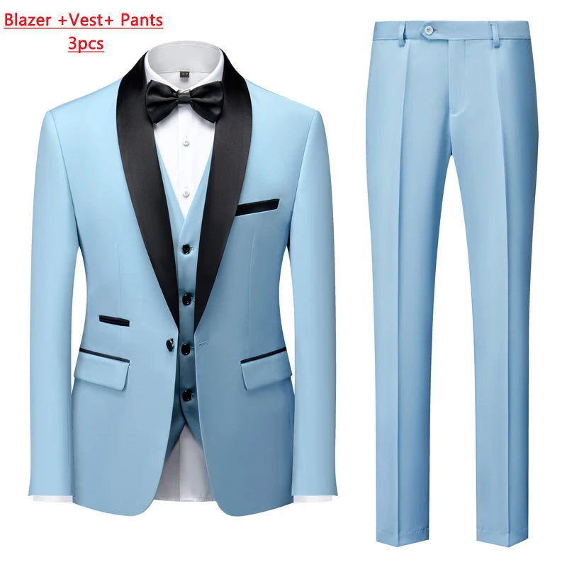 Mens Tuxedo Three Piece Suit Blazer with Trousers and Vest