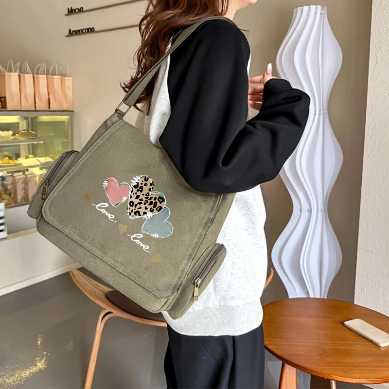 Japanese Koi Print Canvas Shoulder Bag Crossbody Messenger Bag